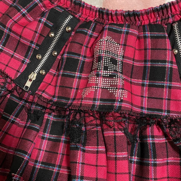 pink plaid emo scene gothic skull skirt - Picture 4 of 4